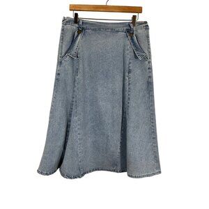 Retro Denim Jean Skirt Blue XL Light Wash Western Cowgirl Boho Hippie Indie Folk